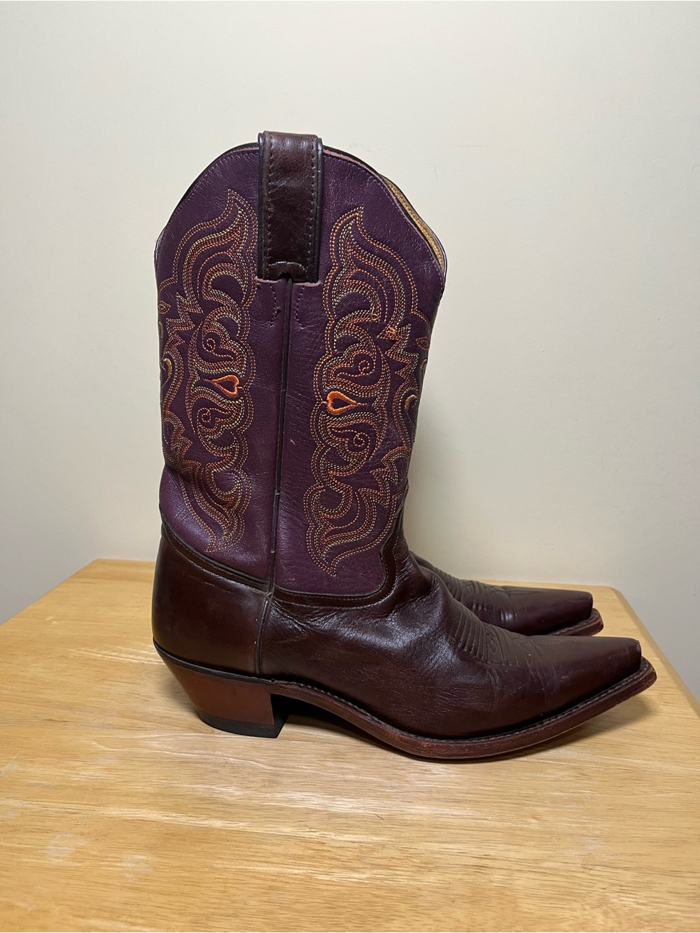 Vintage Tony Lama Cowboy Boots Women’s Size 8.5 Purple Brown Western Rodeo Boho - Picture 2 of 8
